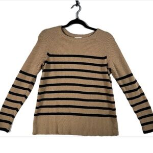 J. Jill Tan and Black Crew Neck Sweater with Ribbed Texture